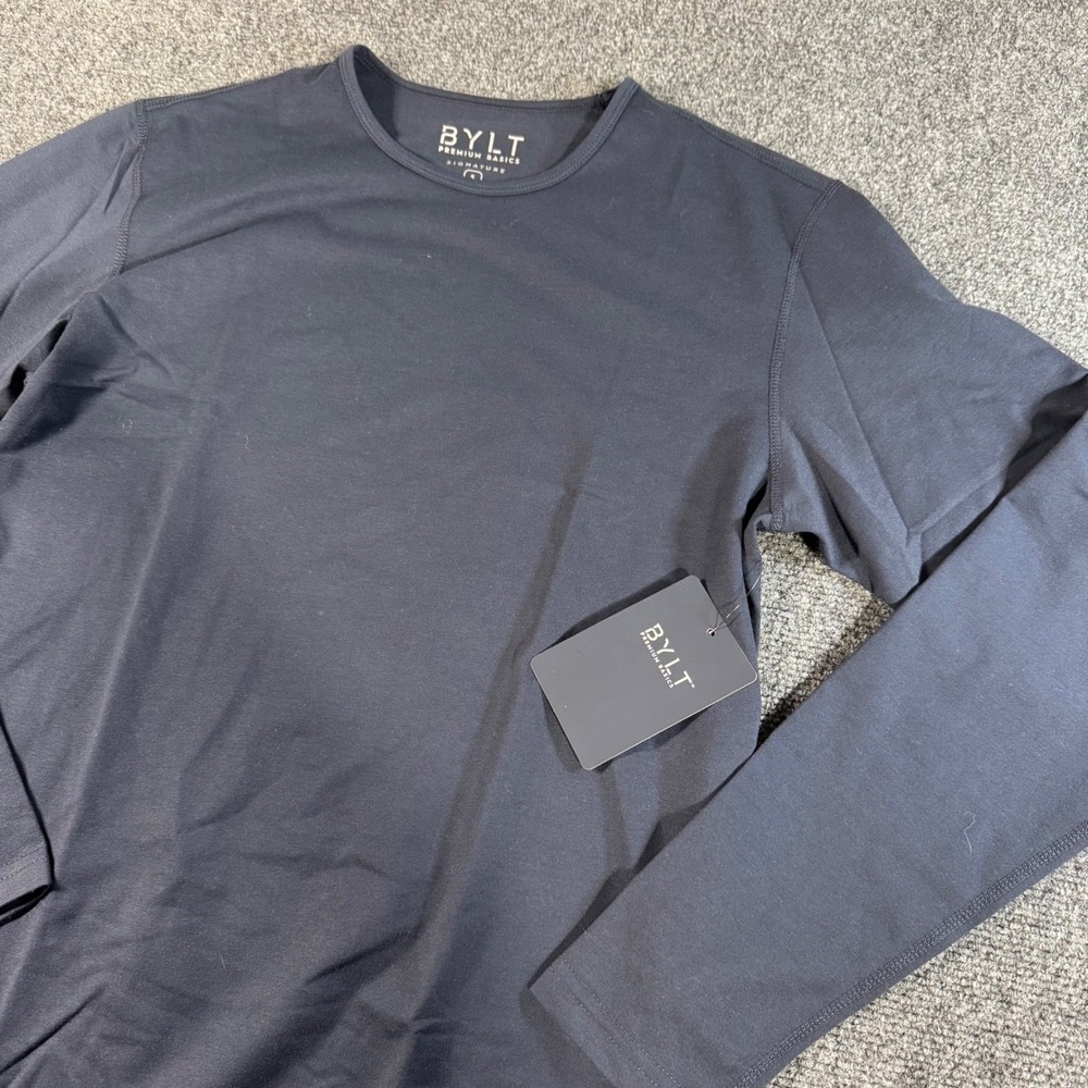 BYLT Signature Drop-Cut Long Sleeve Shirt Mens Small Navy Blue DC_LS_NVY_S NWT